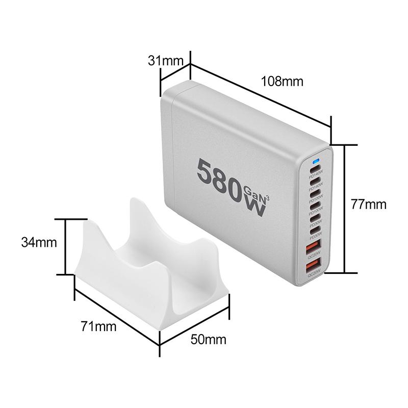 580W Gan-Ladegerät 8-Port USB Typ C Desktop-Ladestation Telefon Schnellladung Für iPhone 16 15 iPad Macbook Laptop Tablet Samsung