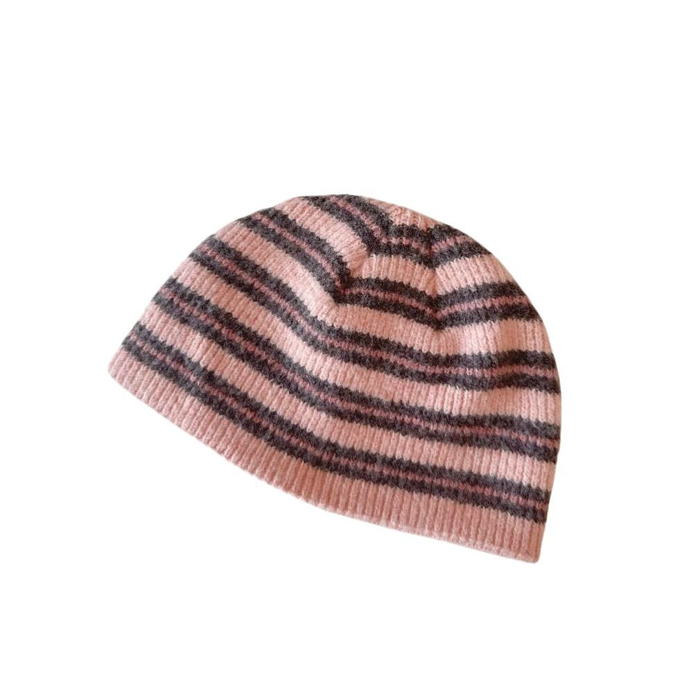 Wool Blend Ribbed Knitted Cap Thick Warm Pullover Hat Fashion Striped Beanie Hat Gift