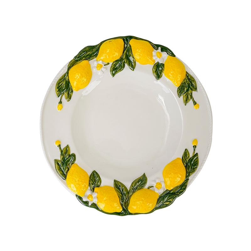 

European Style Personalized Ceramic Plate Lemon Plate Embossed Underglaze Color Household Restaurant Tableware