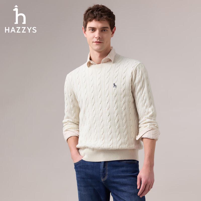 HAZZYS Men's Wool Cashmere Cable Knit Sweater