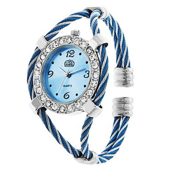 

Женские классические кварцевые наручные часы со стразами, плетеный браслет, подарок синий