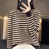 24 Spring Striped Semi-turtleneck Knitted Shoulder Sleeve Bottom Shirt Loose Versatile Pullover Long Sleeve Top
