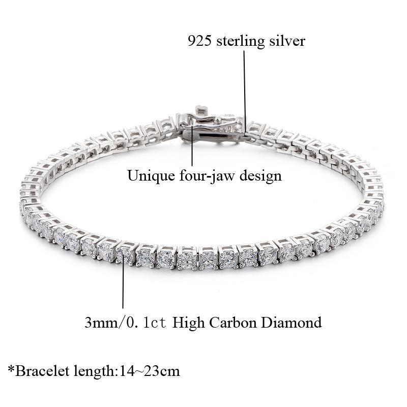 OEVAS 3mm High Carbon Diamond Tennis Bracelet S925 Silver Plated Gold Lab Diamond Bracelet Fine Jewelry