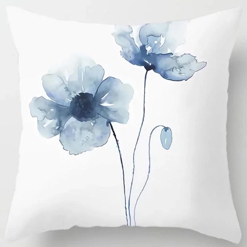 Home Decor Blue Style Printed Square Polyester Pillowcase For Bedroom Living Room Car Sofa Cushion Cover 45X45CM
