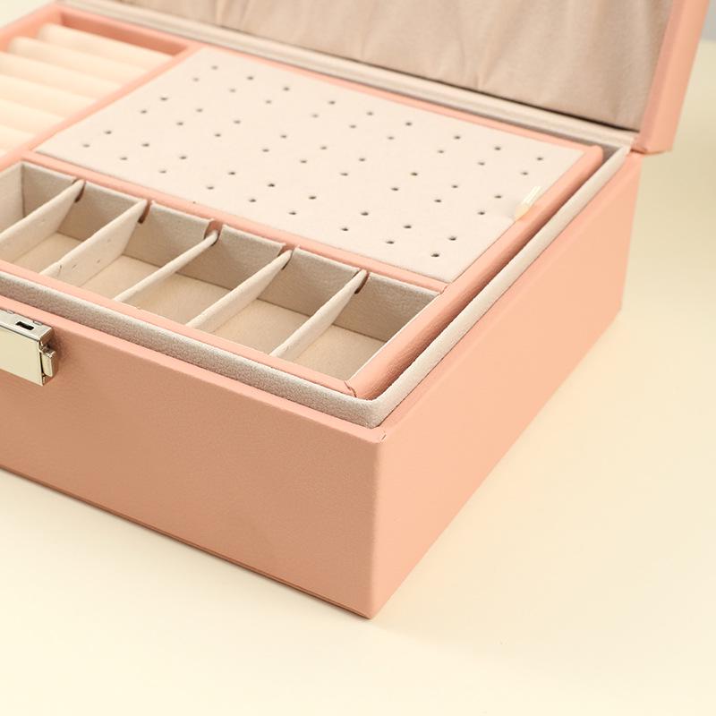 Spot PU Double-Layer Lockable Jewelry Storage Box for Rings, Earrings, and Necklaces