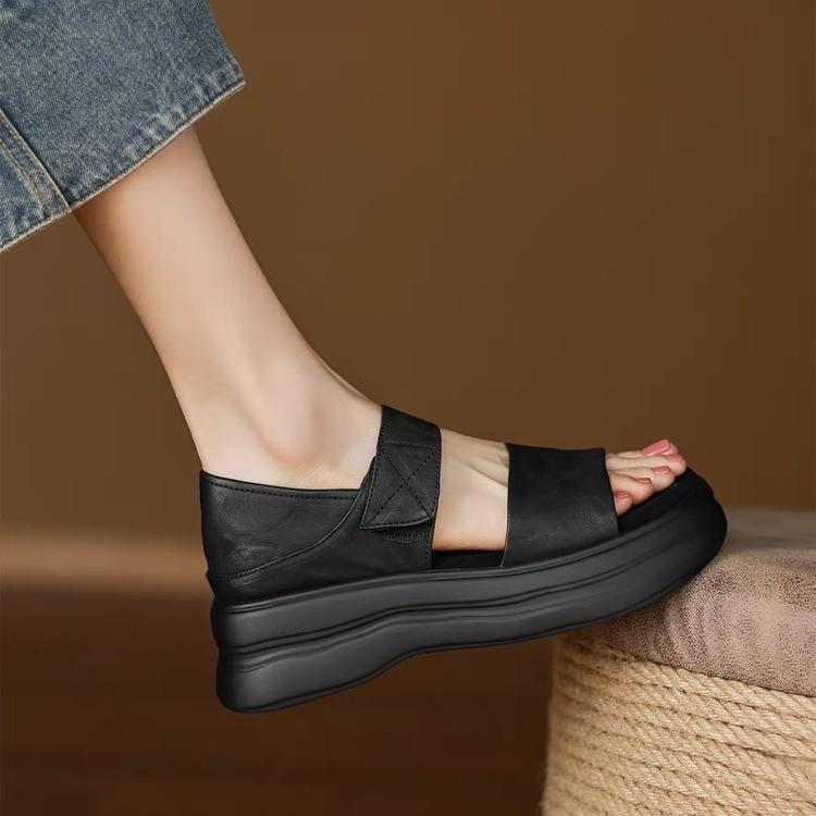 Sheepskin Model~ Platform Sandals Women's Summer Wear Retro Casual Height Increase Skirt Beautiful Versatile Soft-soled Roman Shoes