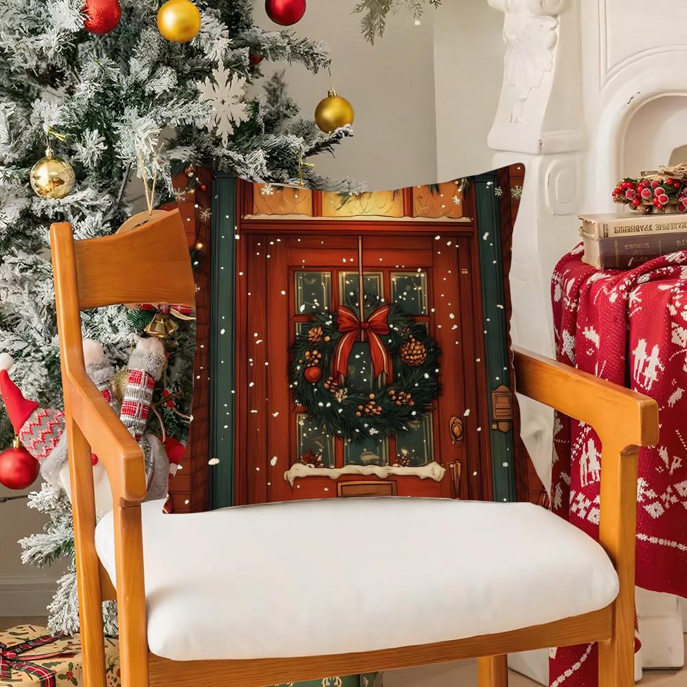 Beautiful Christmas Light Decorations Picture Third Pillow Case Silky Short Plush With Invisible Zipper Dustproof Sofa Cushion