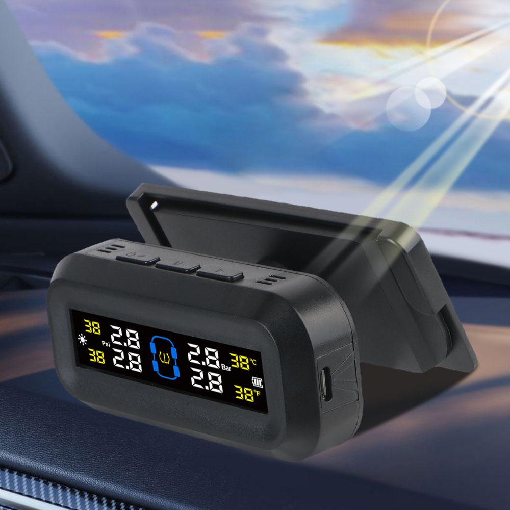 Digital LCD Display Car TPMS Tire Pressure Monitoring System Solar USB Powered Tyre Temperature Monitor Auto Security Alarm