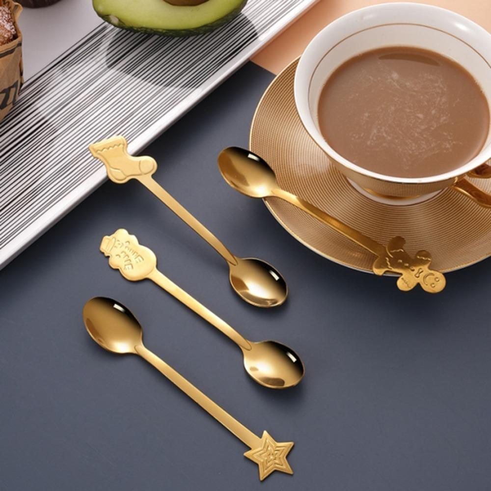 4PCS Set Festive Dessert Spoons Stainless Steel Cake Spoons New Coffee Spoons Christmas Gift