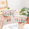 Tulipanowa miska do instant noodles z pokrywką ins ceramiczna miska na zupę ryżową studencki akademik miska do instant noodles miska na sałatkę owocową