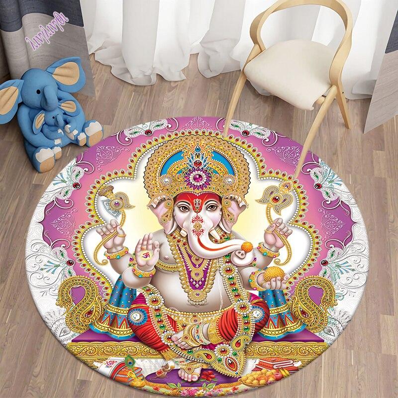 Ganesha Round Carpets Printing for Living Room Bedroom Area Rug Soft Flannel Mat Bohemian Room Carpet Tapis Home Decor Alfombra