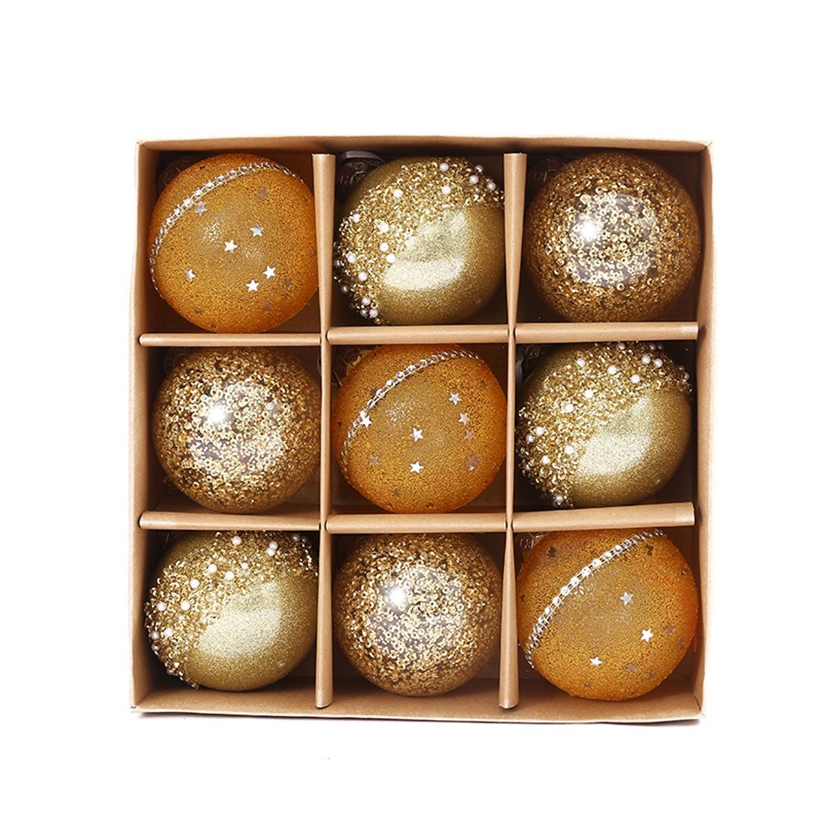 

8 см 9 шт. Рождественские шары Украшение Рождественская елка Подвеска Украшения Дом Рождественские декоративные аксессуары золотой