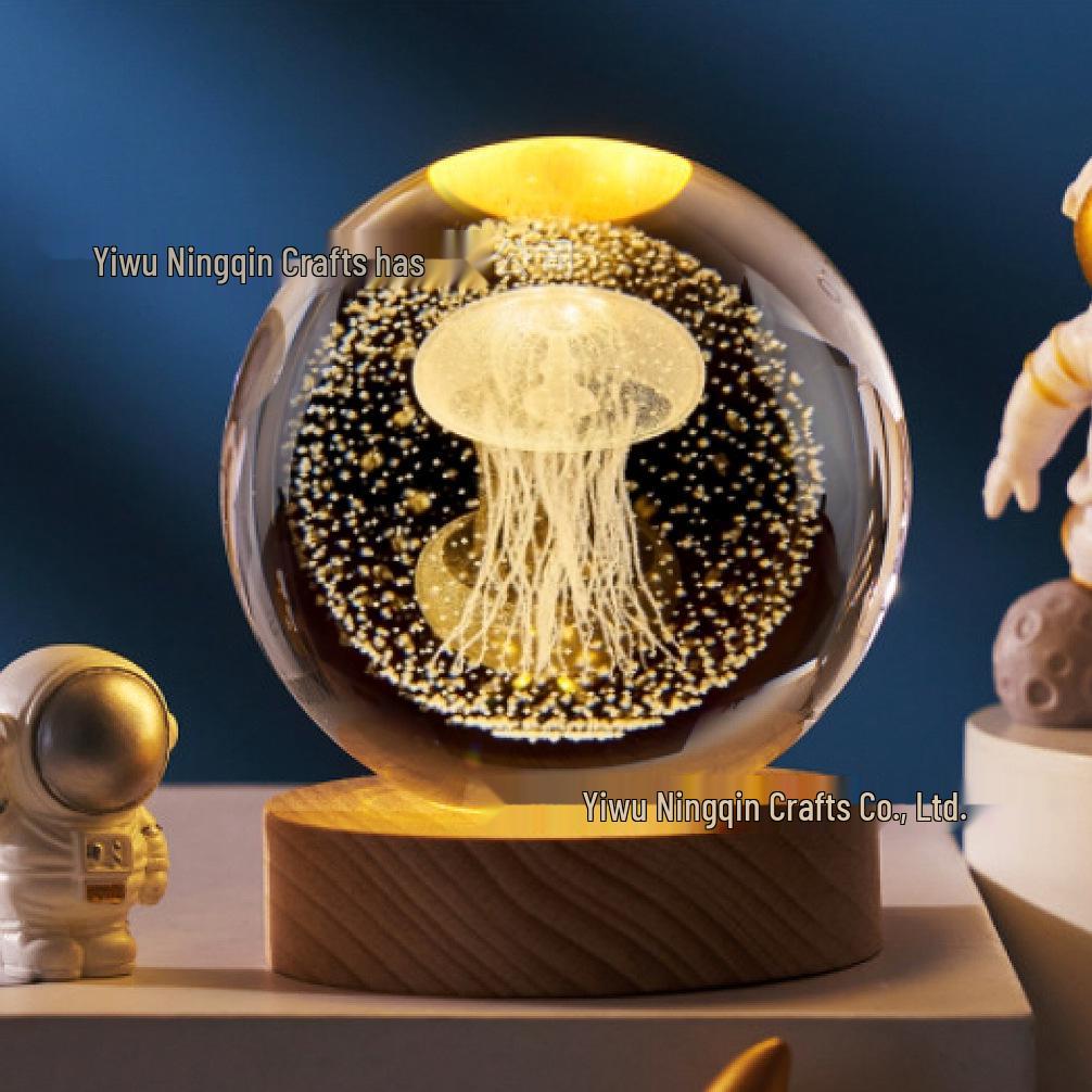 3D Carved Rose Crystal Ball Night Light - Luminous Glass Gift, Valentine's Day Ornaments