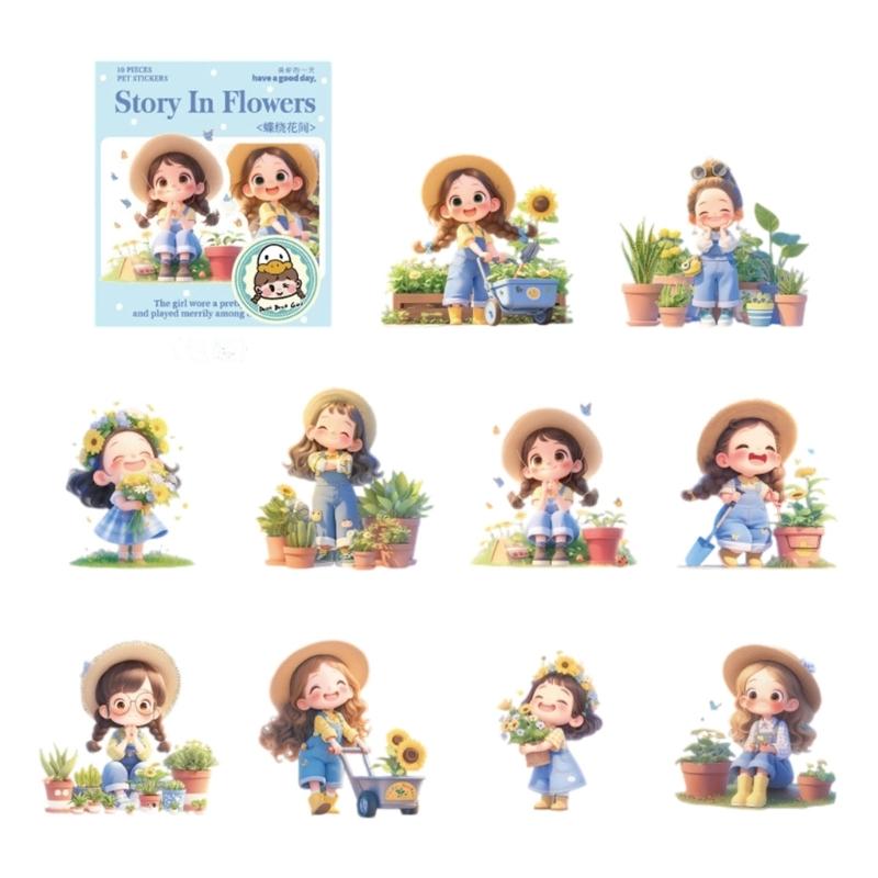 Journal Sticker Cartoon Girl Sticker Scrapbook Sticker Landscape Sticker Flowers Sticker Decorative Sticker