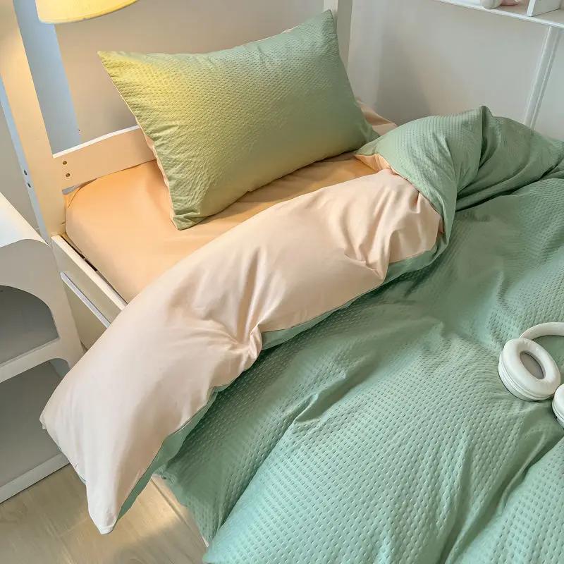 Ins Style Bedding Set Waffle Summer Student Dormitory Duvet Cover Set Bed Sheet Three Piece Set KING Queen