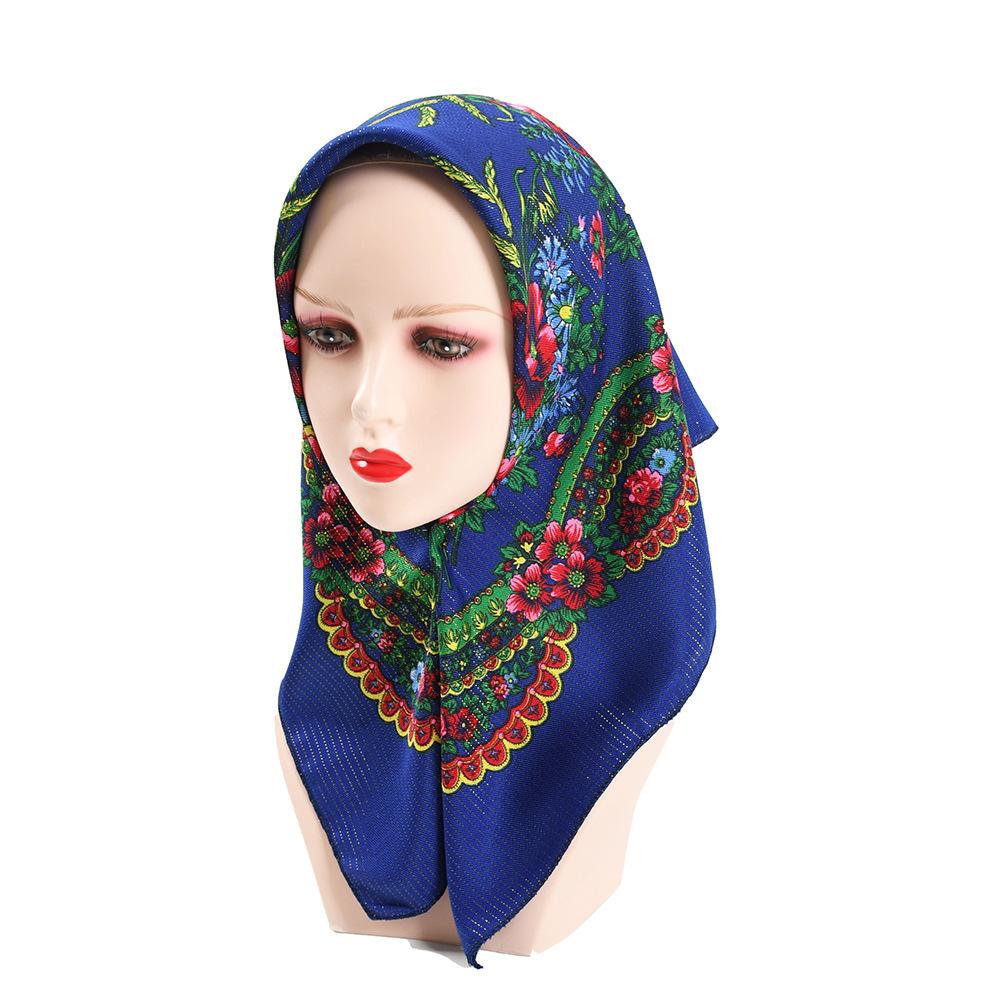 70*70cm Gold Thread Floral Print Russian Square Scarf for Women