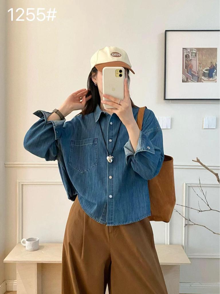 Spring Arrival Retro Layered Lapel Denim Shirt - Loose, Slimming Long Sleeve Outerwear