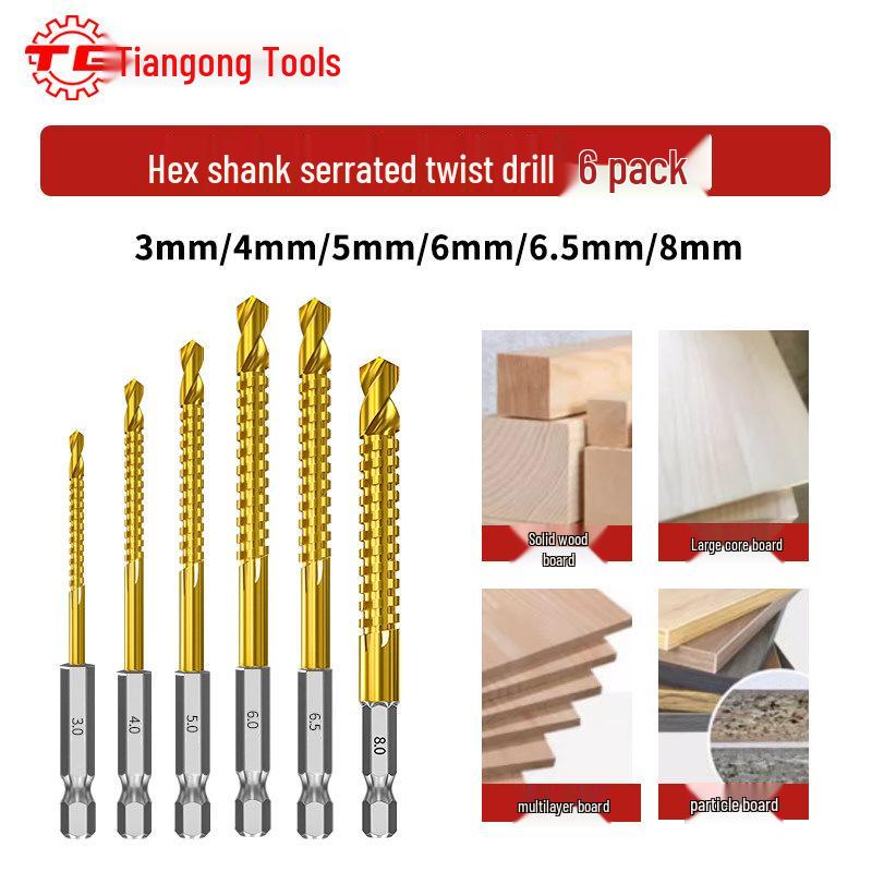 Tiangong Hexagonal Serrated Twist Drill for Wood and Aluminum Cutting