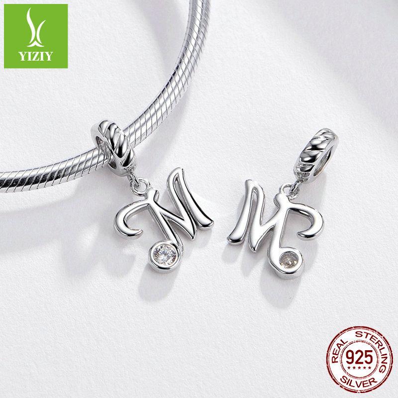 26 Letter Charm 925 Sterling Silver Pendant Korean Fashion Beaded Bracelet Silver Jewelry Accessories