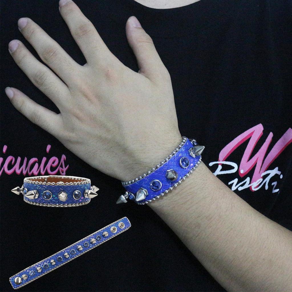 Y2K Gothic Punk Rhinestone Studded Leather Bracelet Wristband