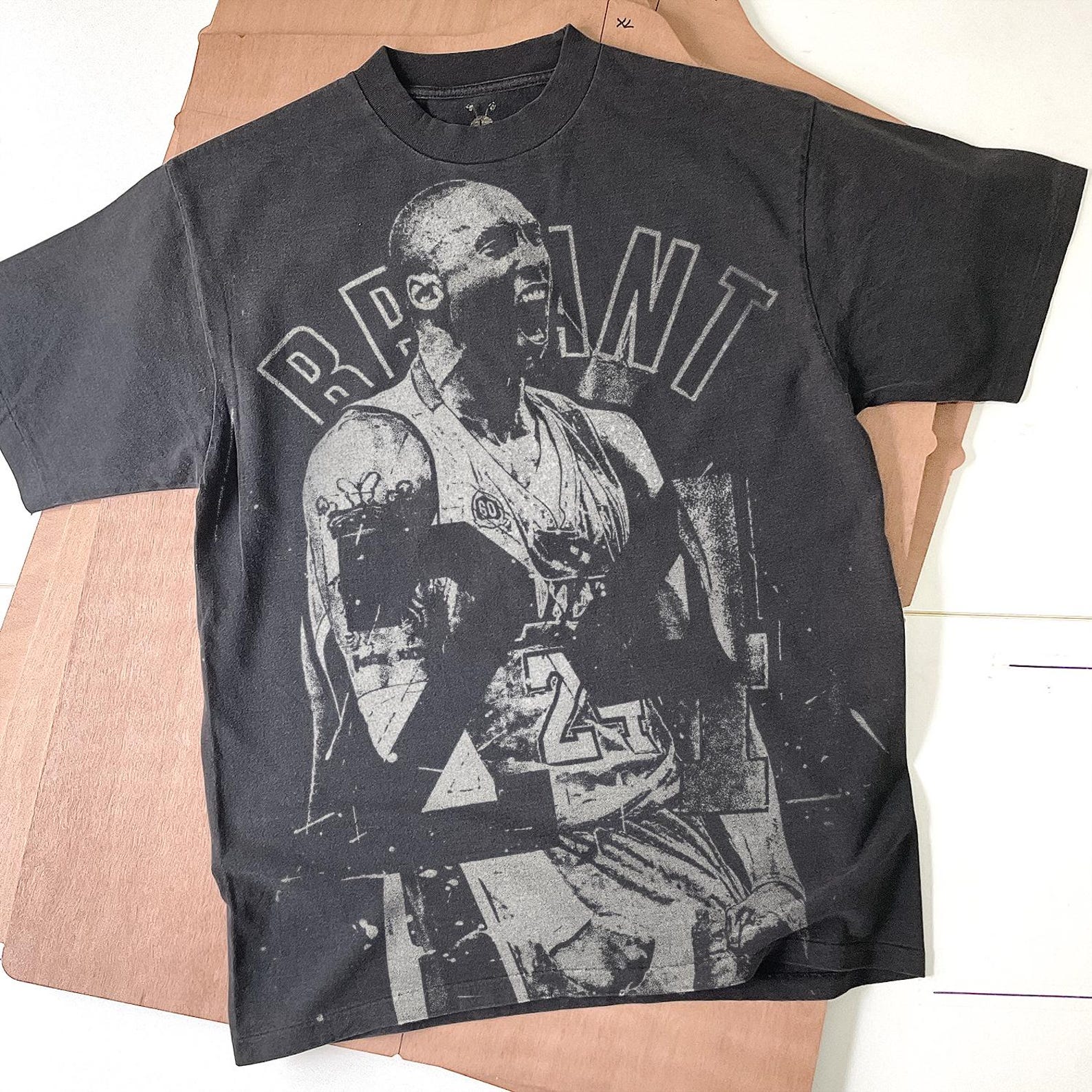 Kobe Bryant Handmade Bleached T-Shirt: Faded Black Cotton Unisex S