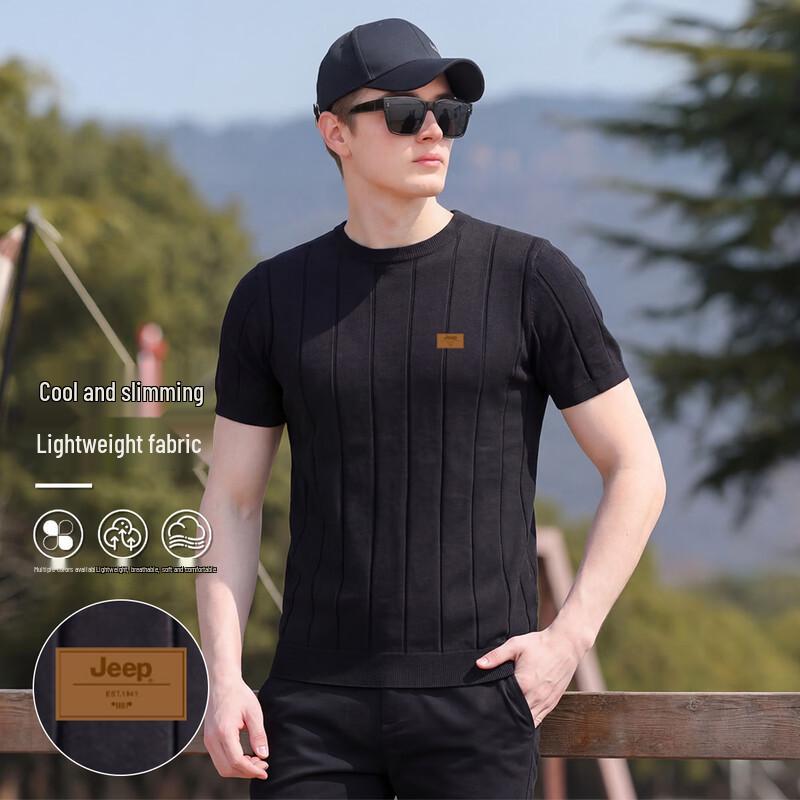 JEEP Men s Summer Breathable Polo Knit Shirt M чёрный
