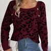 Vintage Leopard Color Cardigan Knitwear Long Sleeve Loose Sweater O Neck Top for Autumn Winter