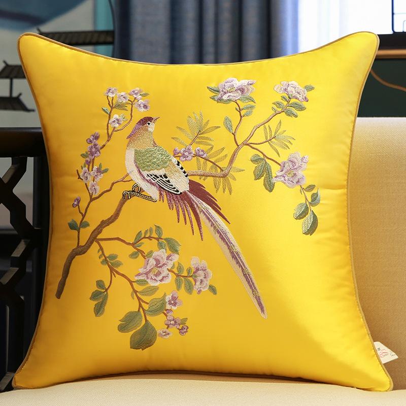 2025 Classical Bedside Backrest Waist Pillowcase Chinese Style Embroidery Pillowcase Flower Bird Living Room Sofa Cushion Cover