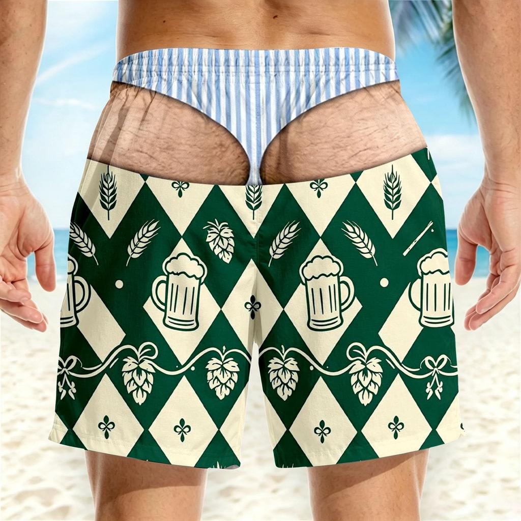 Men's Funny Novelty Casual Beach Shorts for Summer Vacation and Outdoor Activities
