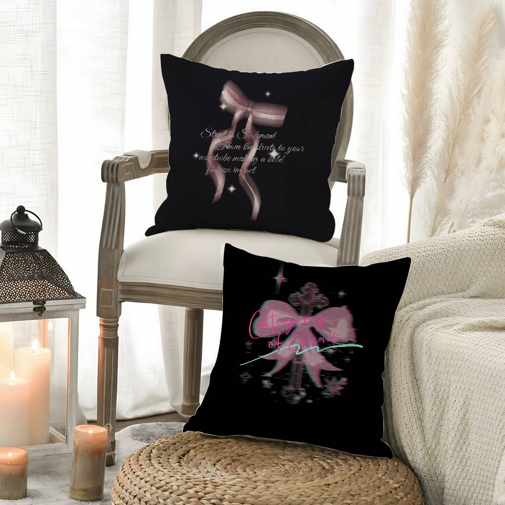 Korean Trendy Bow Pillow Case Sofa Short Plush Double-Sided Hd Printing Room Home Office Gift Cushion Cover