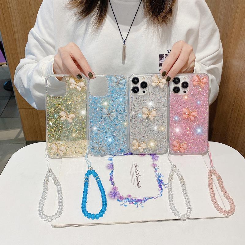 Applicable To Apple 17Pro Glitter Jade Butterfly Hand Rope Epoxy 15 Mobile Phone Case iPhone14 Butterfly 16Pro Max