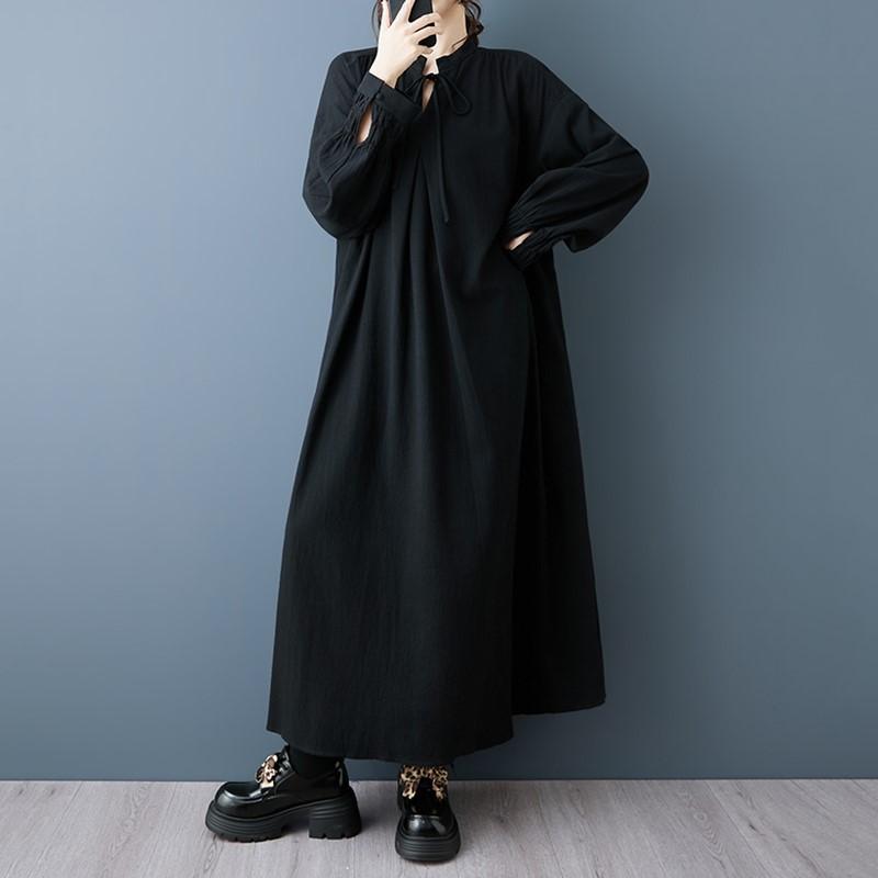 Long sleeve plus size vintage black new in dresses for women casual loose spring autumn dress