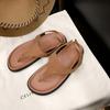 Cowhide version, minimalist temperament flip-flops retro toe flat bottom niche Roman style sandals women's summer new models