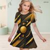 Girls Round Neck Short Sleeve Printed Light Purple A Line Flared Dress