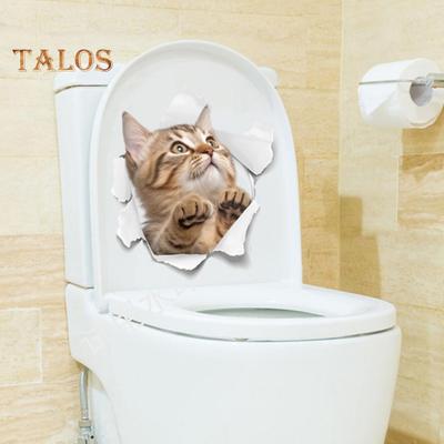 3D Geçişli Kedi Tuvalet Stickerı Çıkarılabilir Kendinden Yapışkanlı Su Geçirmez PVC Oturma Odası Banyo Duvar Sanatı Kırık Delik Yavru Kedi Tuvalet Kapağı Dekorasyon Çıkartması