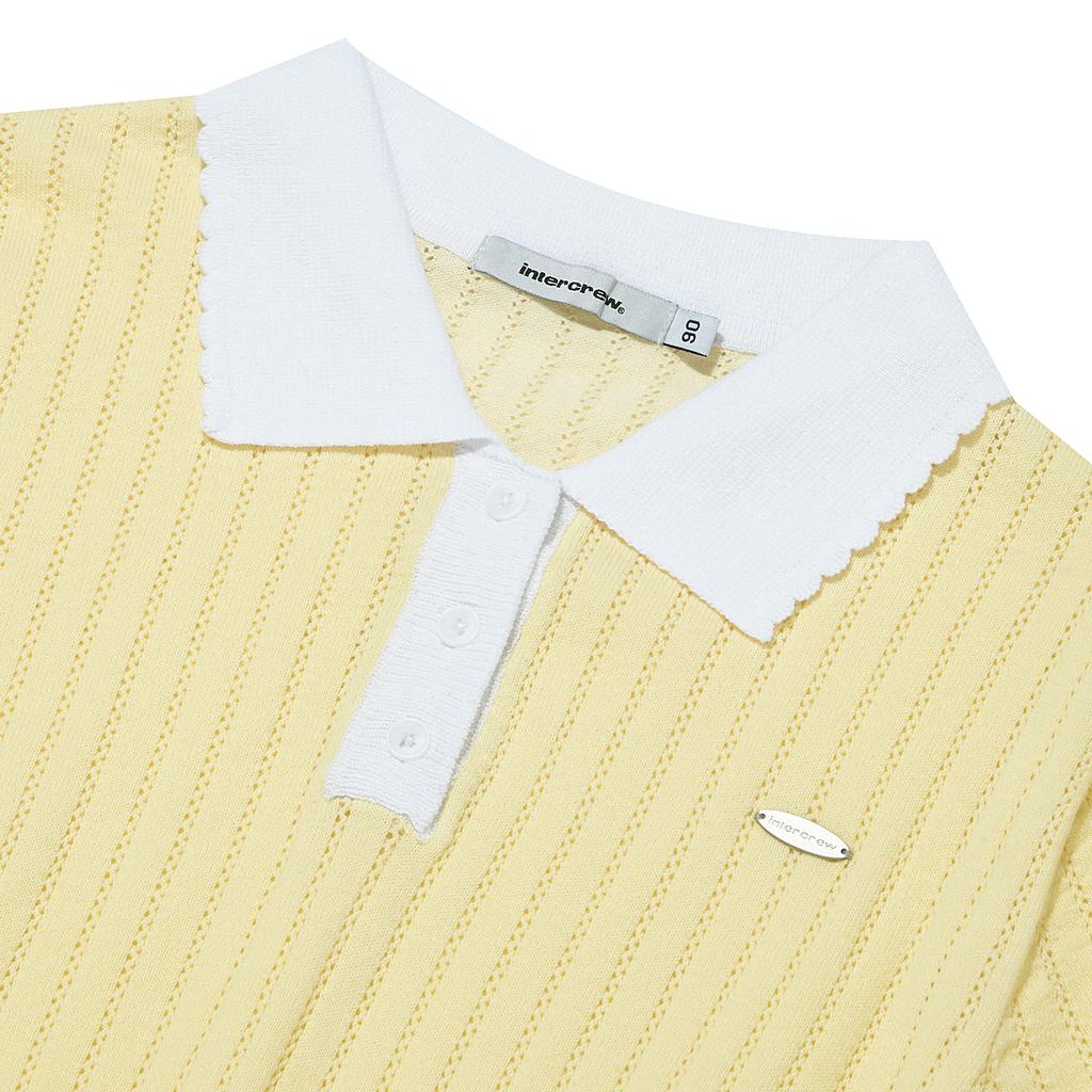 INTERCREW Women'S Collared Cable Punching Sweater Yellow Ita2Wt51Aye