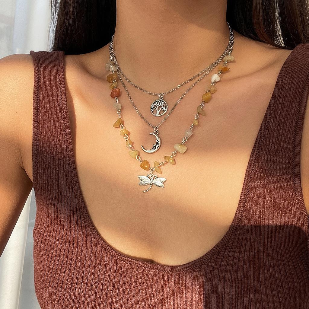 Retro Moon Sun Star Pendant Necklace Women Multilayer Jewelry Accessories