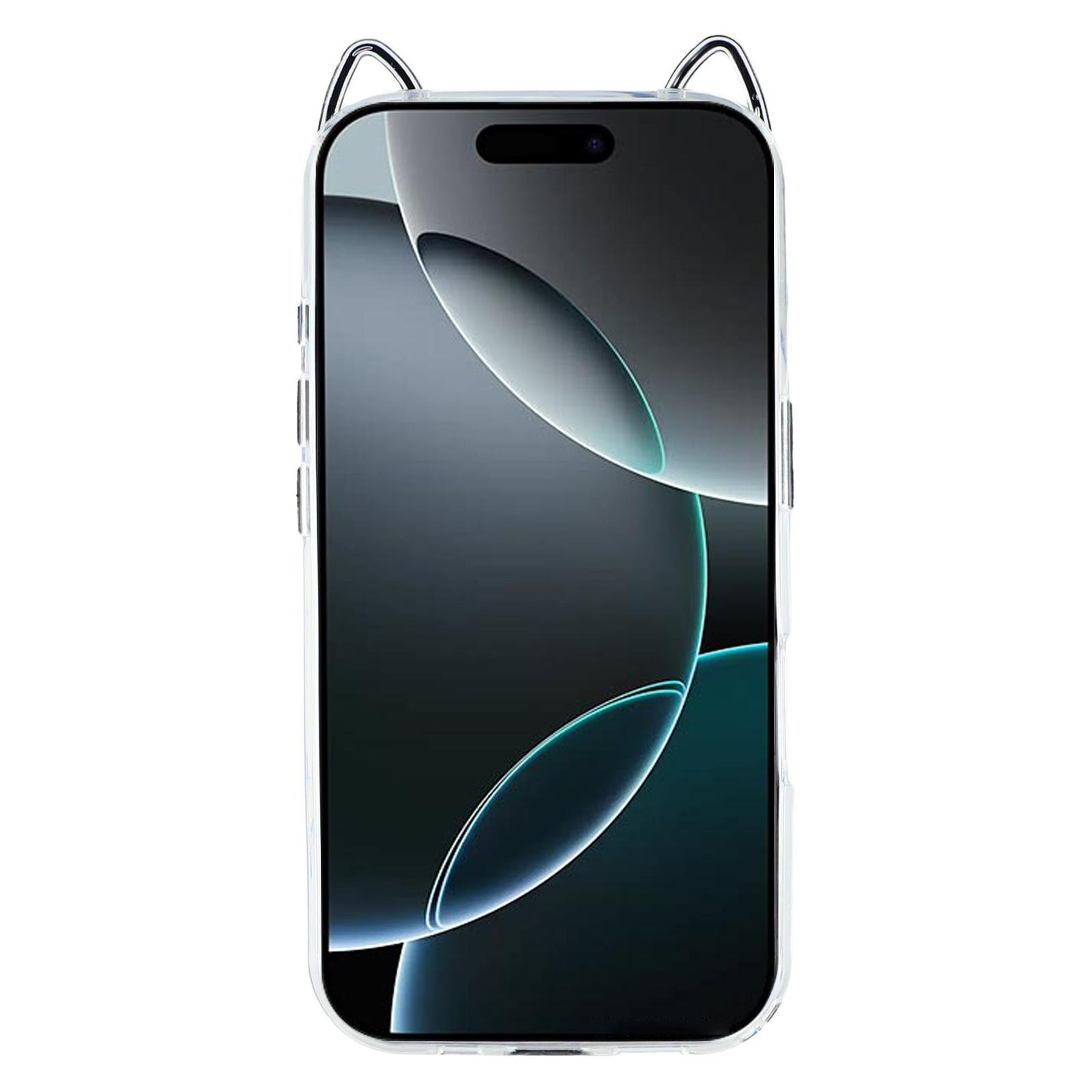 

For iPhone 16 Pro Max Case Cat Ear Design TPU+Acrylic Clear Phone Back Cover Green