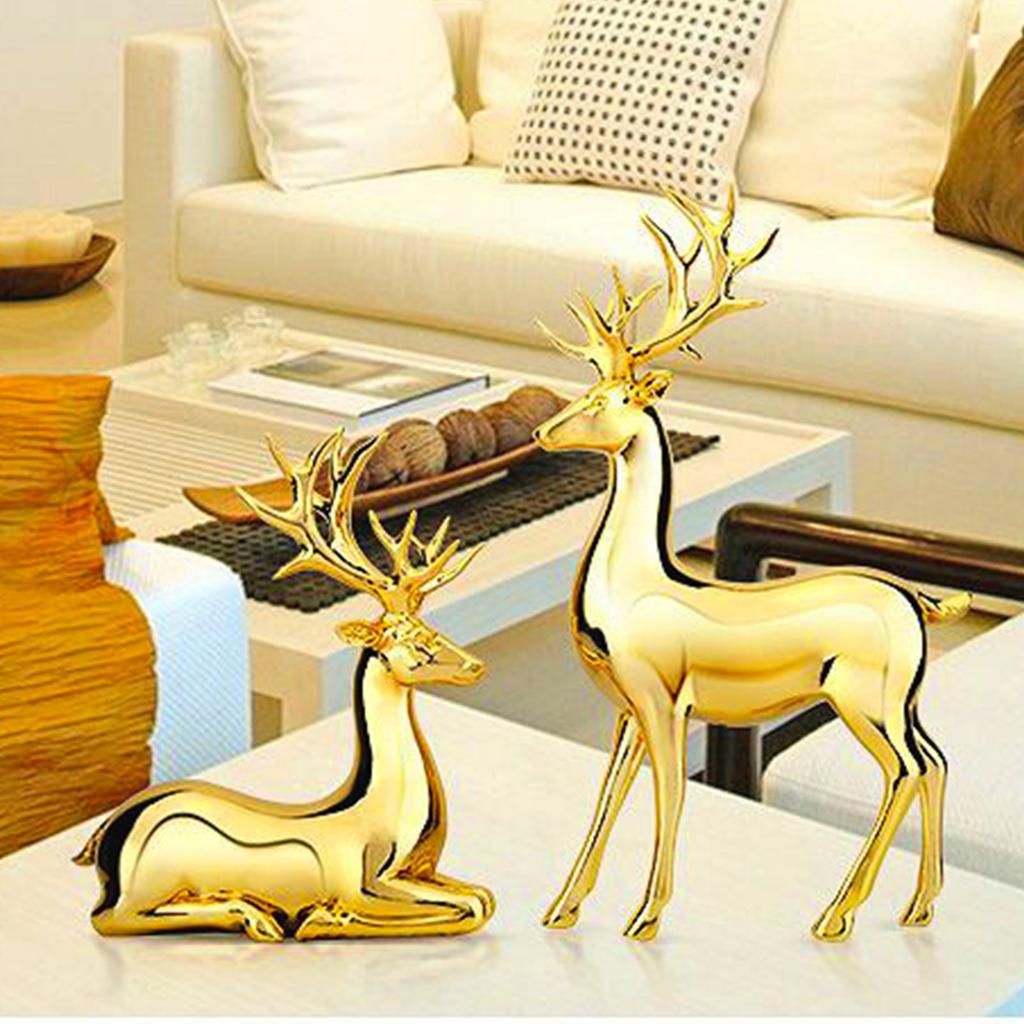 1 Pair of Deer Figurines Home Decor Desk Standing Kneeling   Statue Europn   Resin Craft