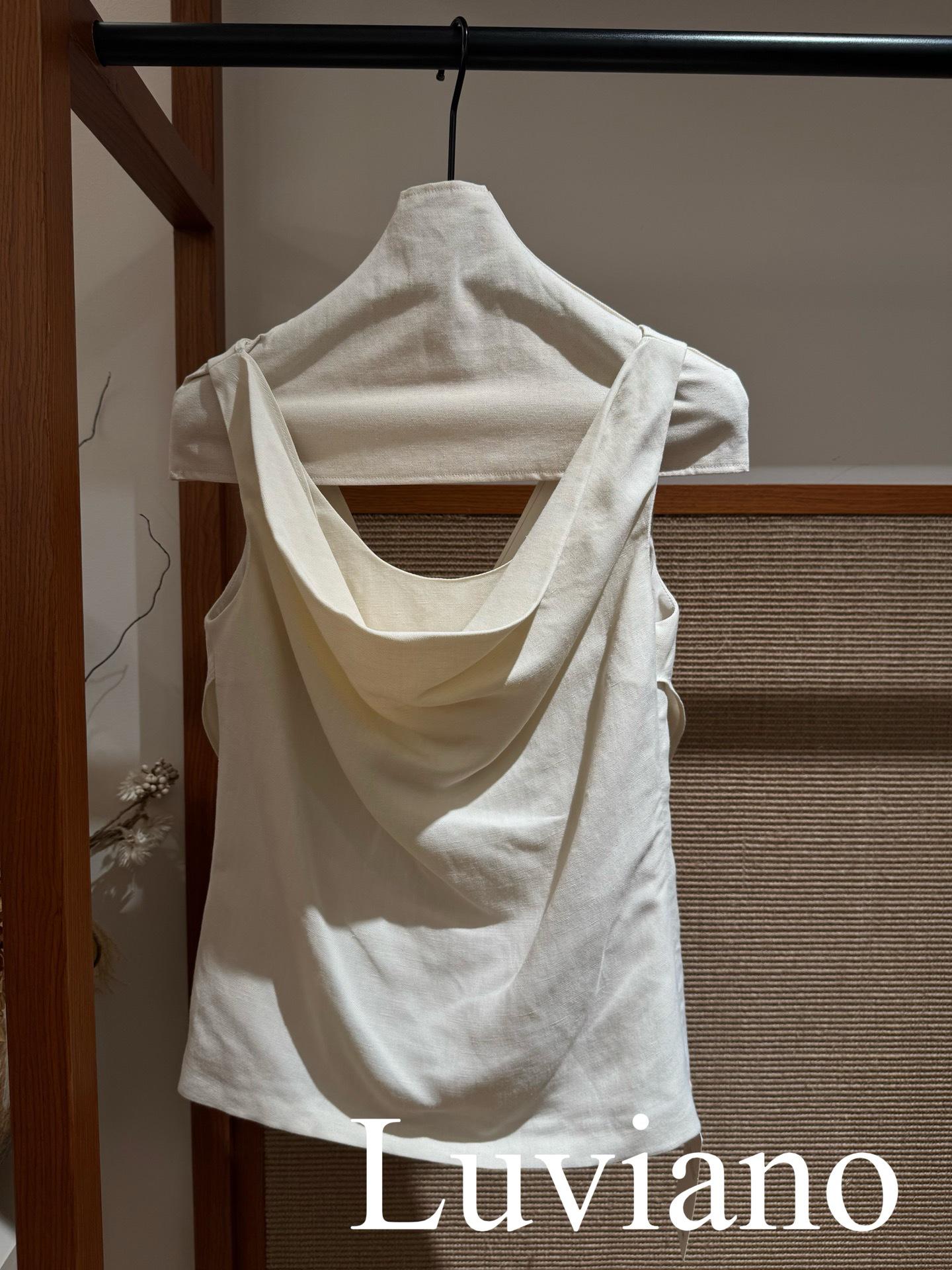 Spring/Summer 2026 Pleated Ribbon Linen Blend Top S (Bulk Discount Available)