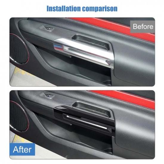 2x Gloss Black Door Armrest Handle Decor Frame Cover Trim For Ford Mustang 15-25