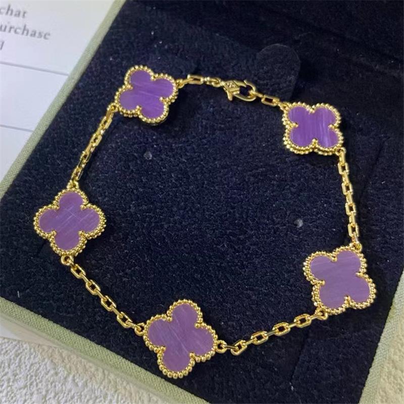 Exquisites Vierblättriges Kleeblatt Armband für Damen Fünf-Blüten Armband Zweiseitiges Natürliches Weißes Perlmutt und Karneol Armband