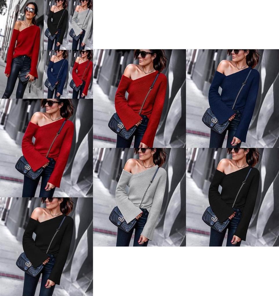 Elegant Women Fashion One Off Shoulder Blouse Shirts Top Long Sleeve Pullover Tops For Effortless Style