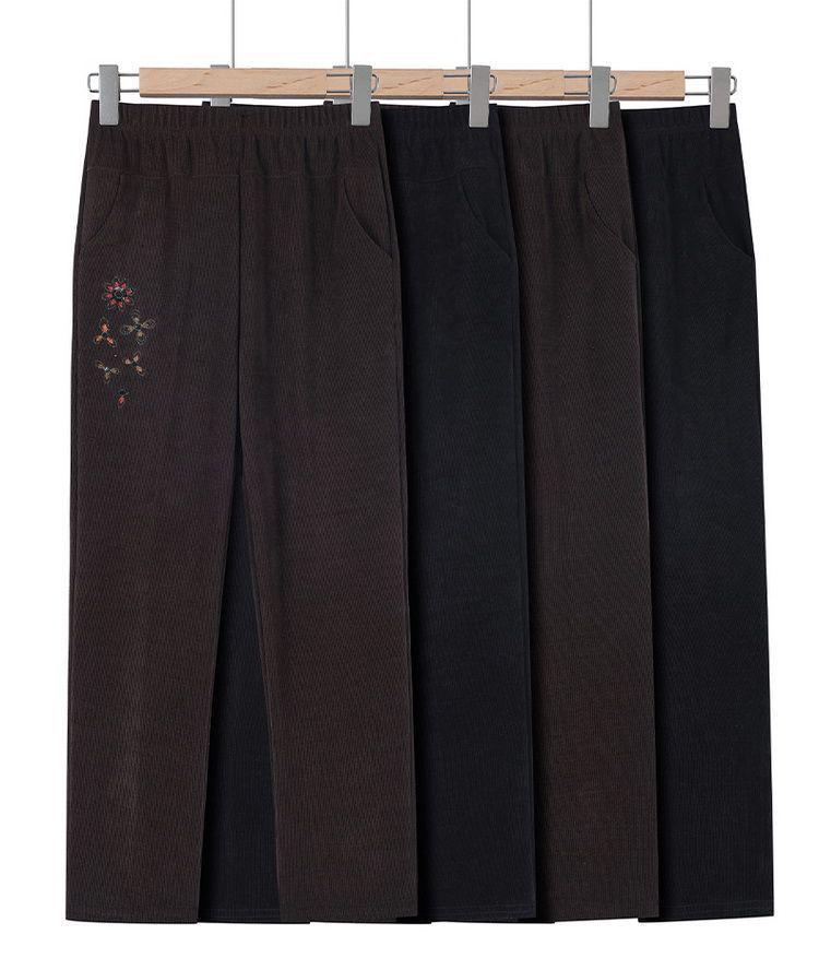 Women's Plus Size High Waist Corduroy Pants for Middle-aged & Elderly - Autumn/Winter, Thickened Velvet, Straight Leg, Mom & Grandma Fit