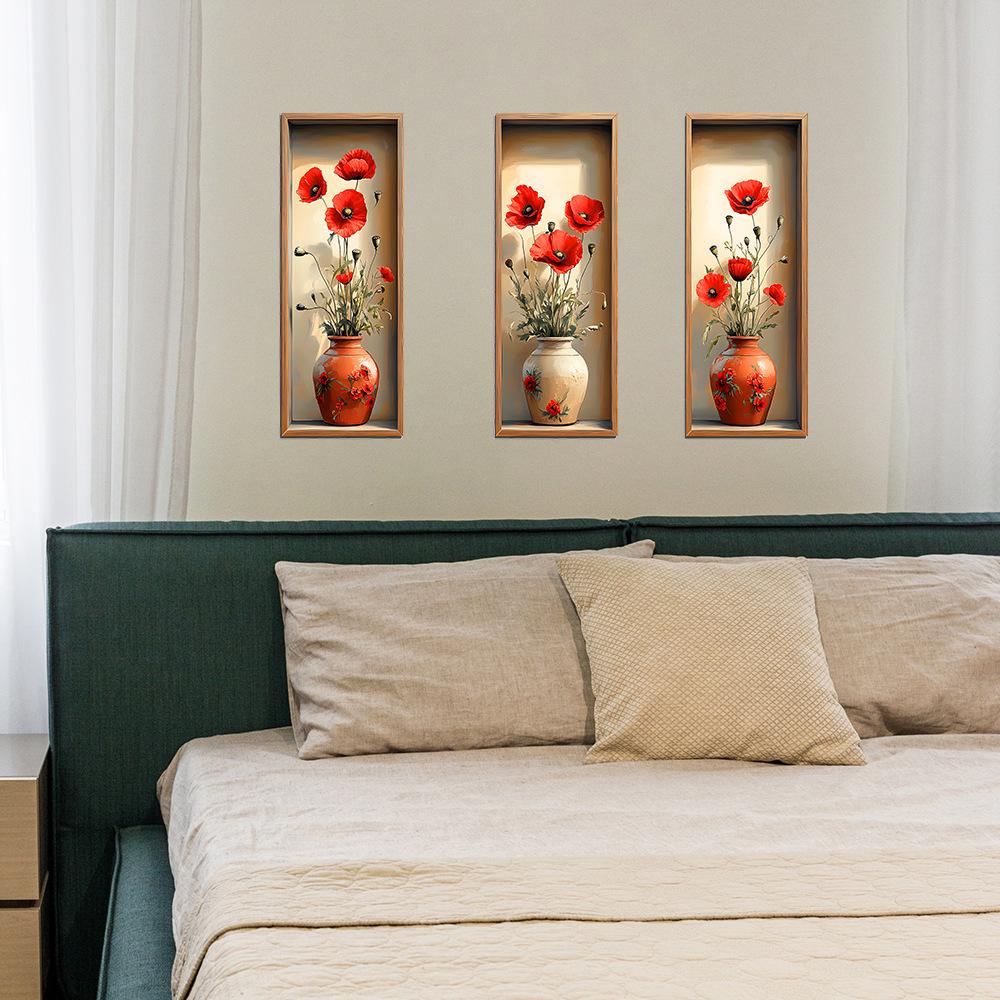 Creative Simulation 3D Poppy Vase for Bedroom Living Room Home Beautification and Decoration Wall Stickers