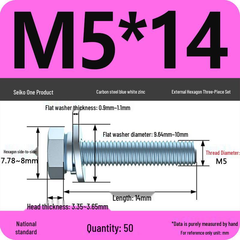 Grade 8.8 Galvanized Hex Bolt Set: Includes Hex Bolt, Spring Washer, Flat Washer (Sizes: M4, M5, M6, M8, M10, M12)