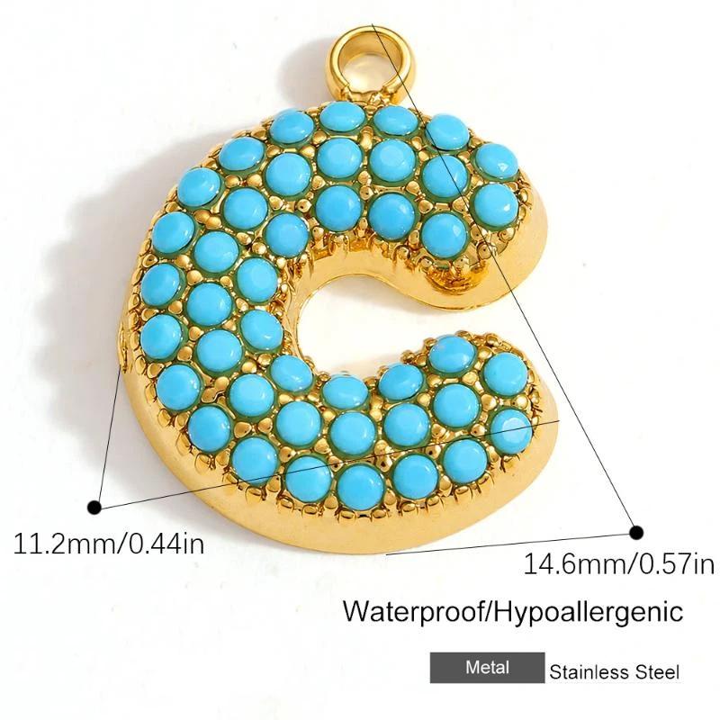 Capital A-Z Initial Letter Pendants Pave Blue Synthetic Stone Minimalist Jewelry Charm for DIY Craft Accessory