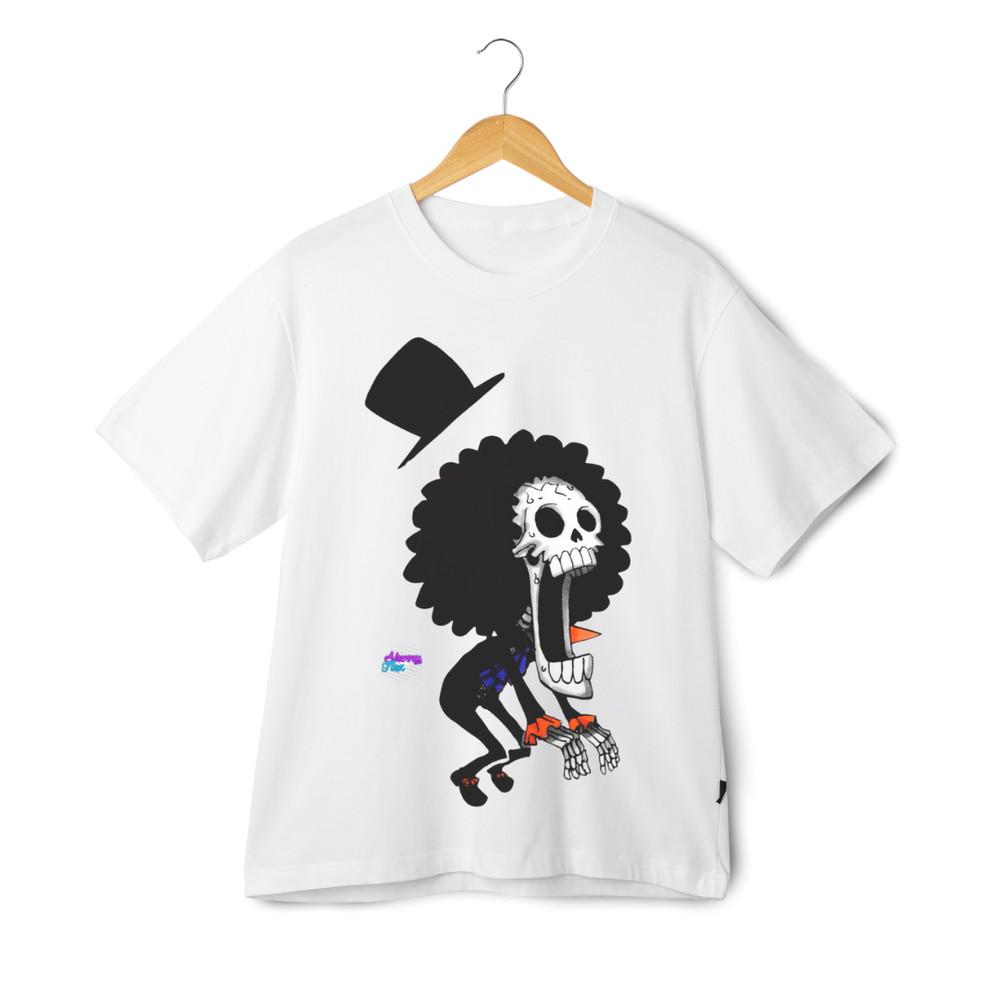 

One Piece Brook T-Shirt - Anime Skeleton Skull Afro Tee Funny Pirate Shirt 3XL
