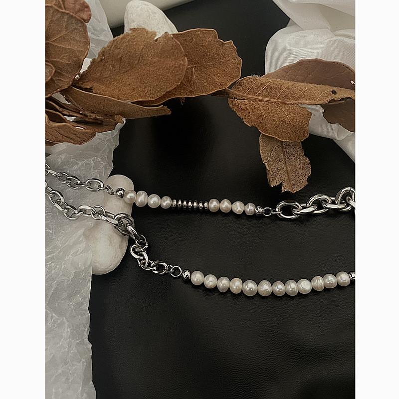 Collier à chaîne perles d'inspiration vintage style géométrique fait main pour homme et femme