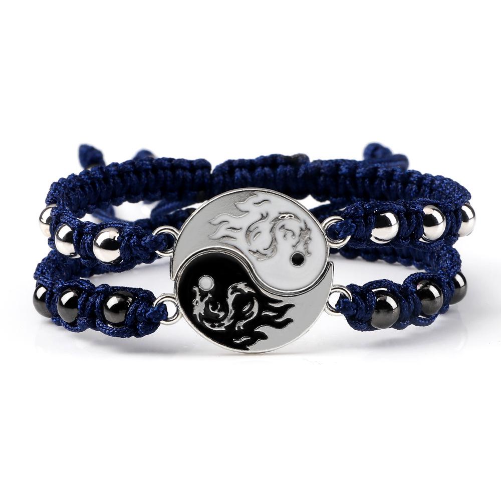 Yin Yang Tai Chi Couple Bracelet Set: Handwoven Chinese Style Beaded Bracelets for Women